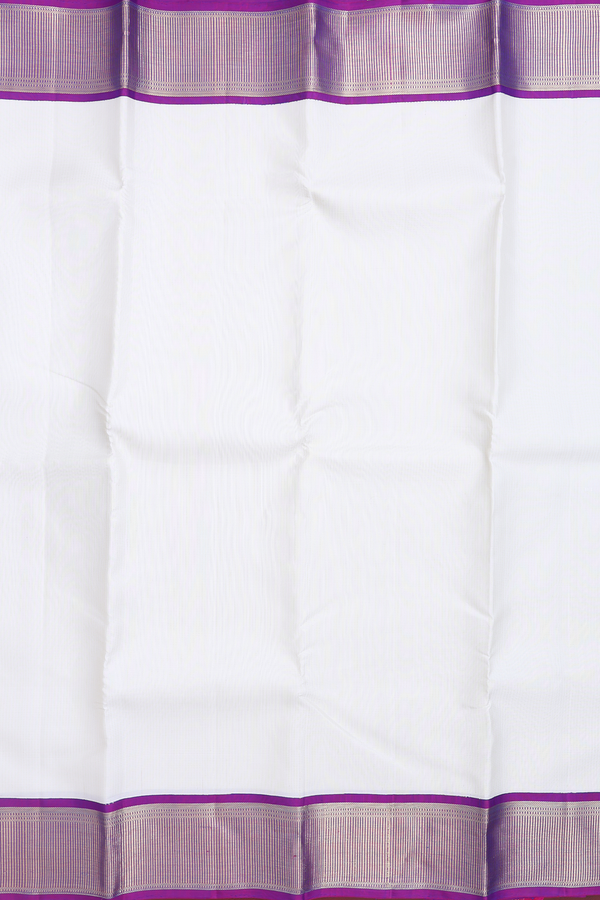 Kanchipuram Silk Saree In White With Stripes Design