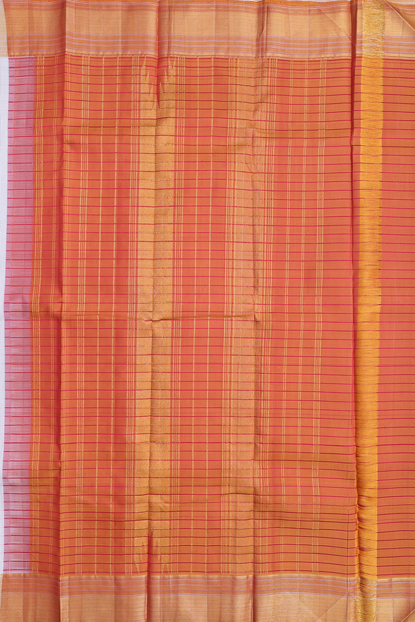 Kanchipuram Silk Saree In White With Stripes Design