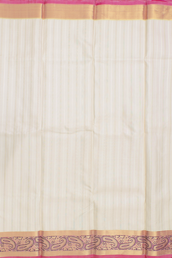 Kanchipuram Silk Saree In White With Stripes Design