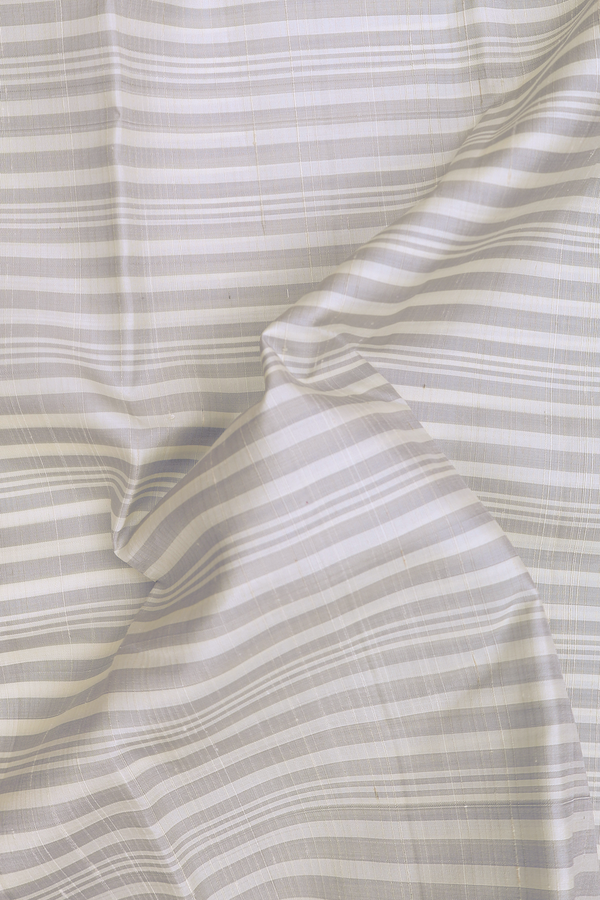 Kanchipuram Silk Saree In White With Stripes Design