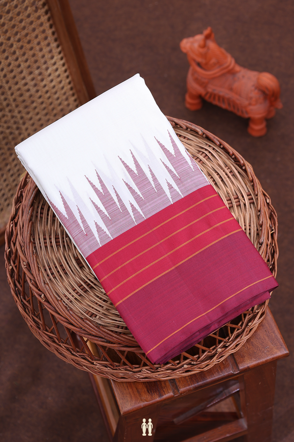 Kanchipuram Silk Saree In White With Temple Border
