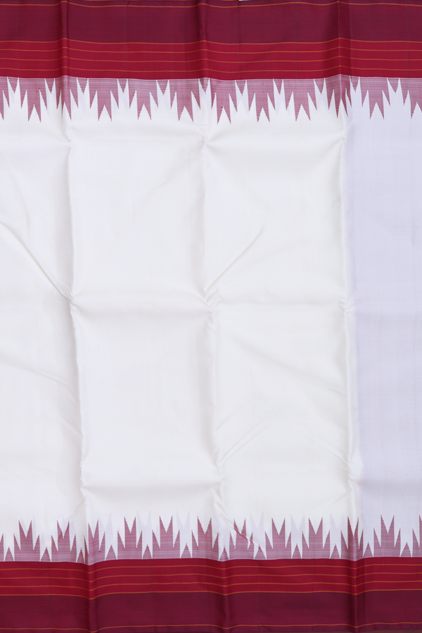 Kanchipuram Silk Saree In White With Temple Border