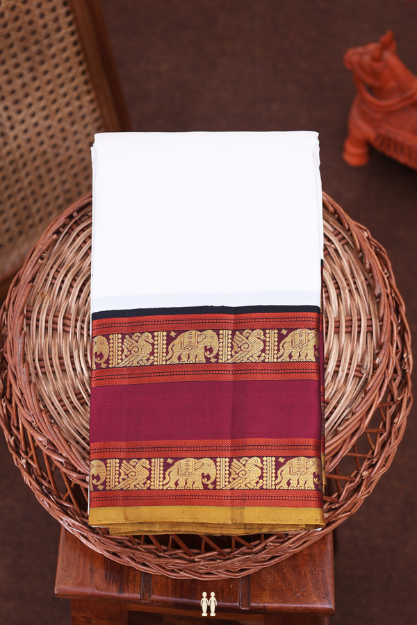 Kanchipuram Silk Saree In White With Traditional Border