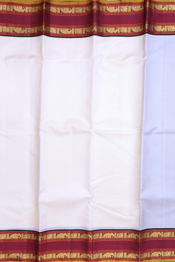 Kanchipuram Silk Saree In White With Traditional Border