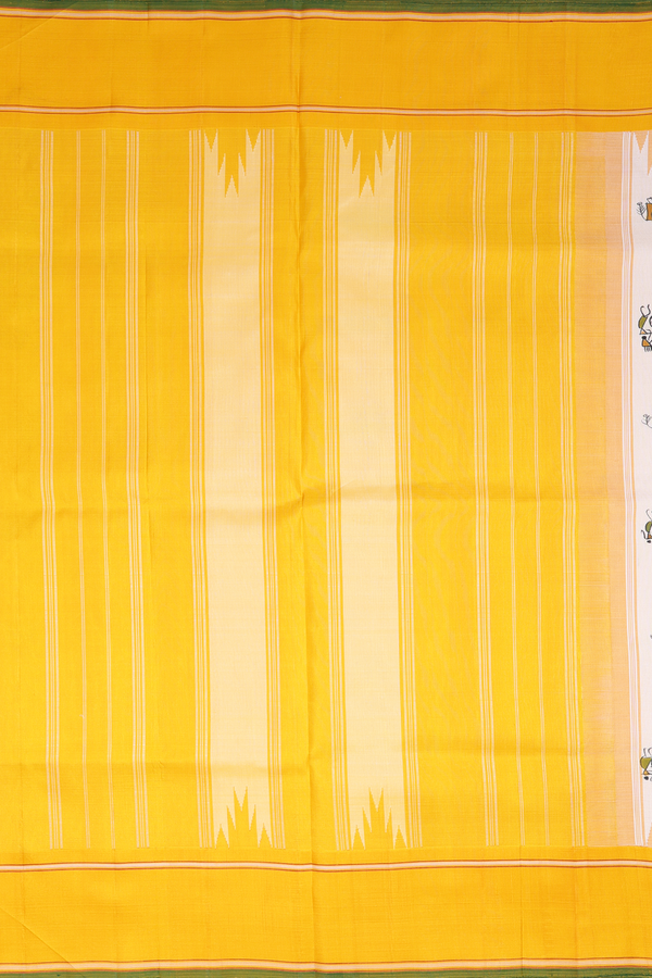 Kanchipuram Silk Saree In White With Warli Design