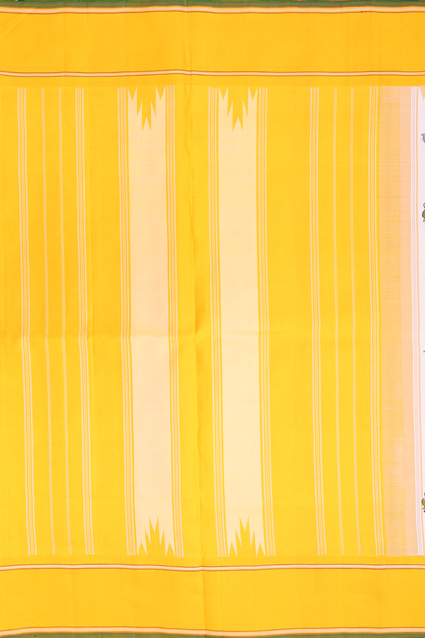 Kanchipuram Silk Saree In White With Warli Hand Painted