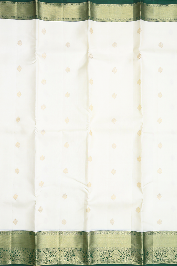 Kanchipuram Silk Saree In White With Zari Buttas