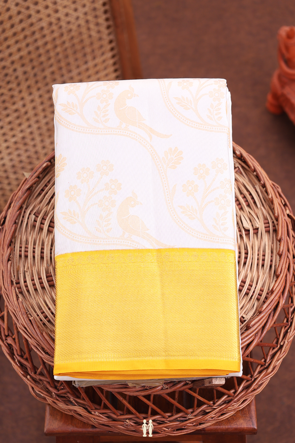 Kanchipuram Silk Saree In White With Zari Buttas