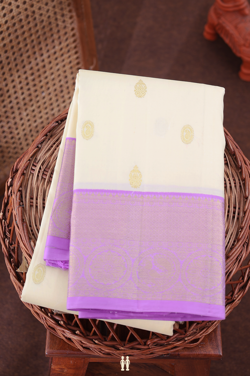 Kanchipuram Silk Saree In White With Zari Buttas