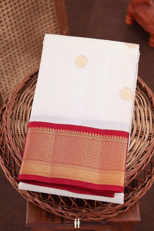 Kanchipuram Silk Saree In White With Zari Buttas