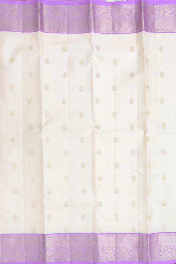 Kanchipuram Silk Saree In White With Zari Buttas