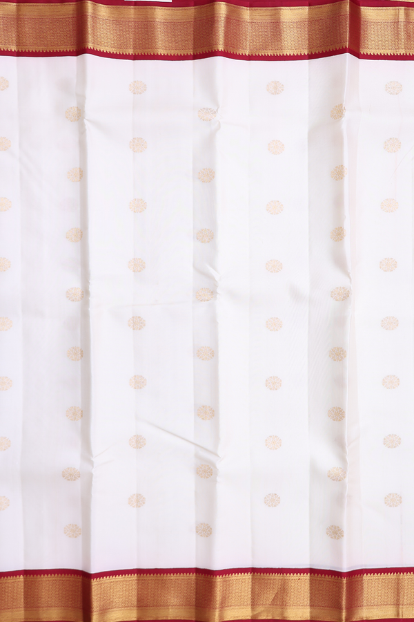 Kanchipuram Silk Saree In White With Zari Buttas