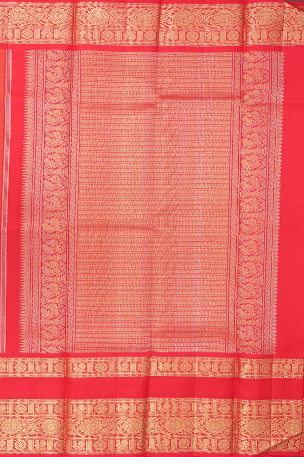 Kanchipuram Silk Saree In Yellow Along Checks With Buttas
