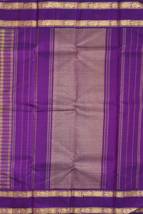 Kanchipuram Silk Saree In Yellow And Green With Checks Design