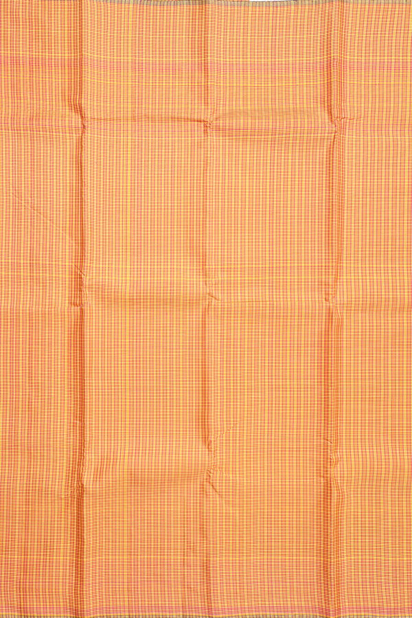 Kanchipuram Silk Saree In Yellow And Pink With Checks Design