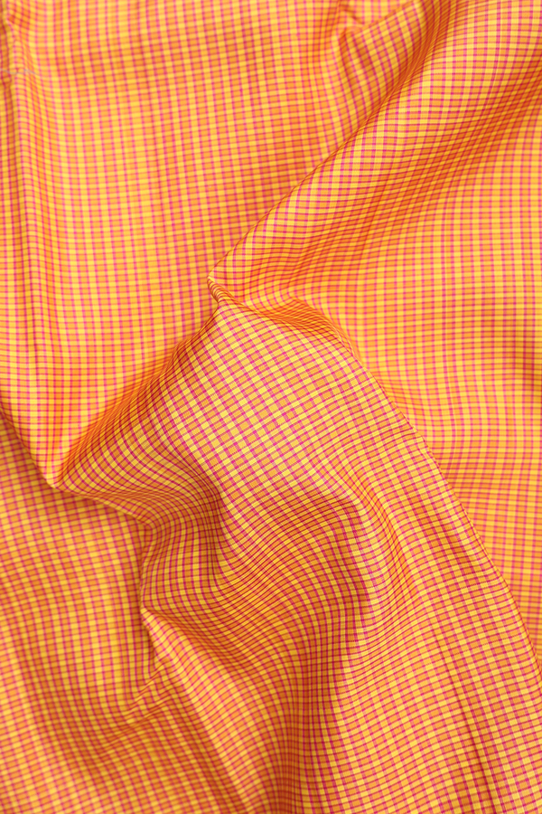 Kanchipuram Silk Saree In Yellow And Pink With Checks Design