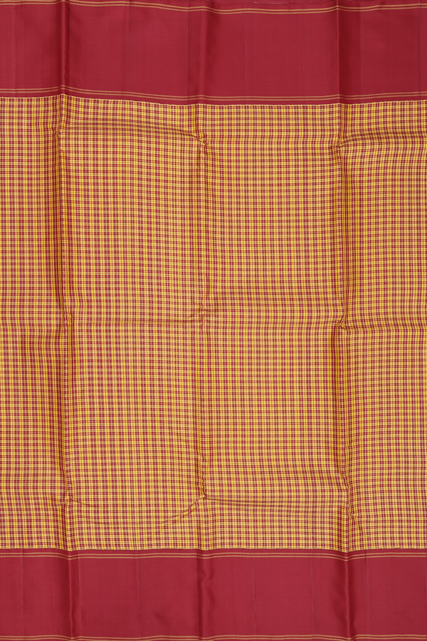 Kanchipuram Silk Saree In Yellow And Red With Checks Design