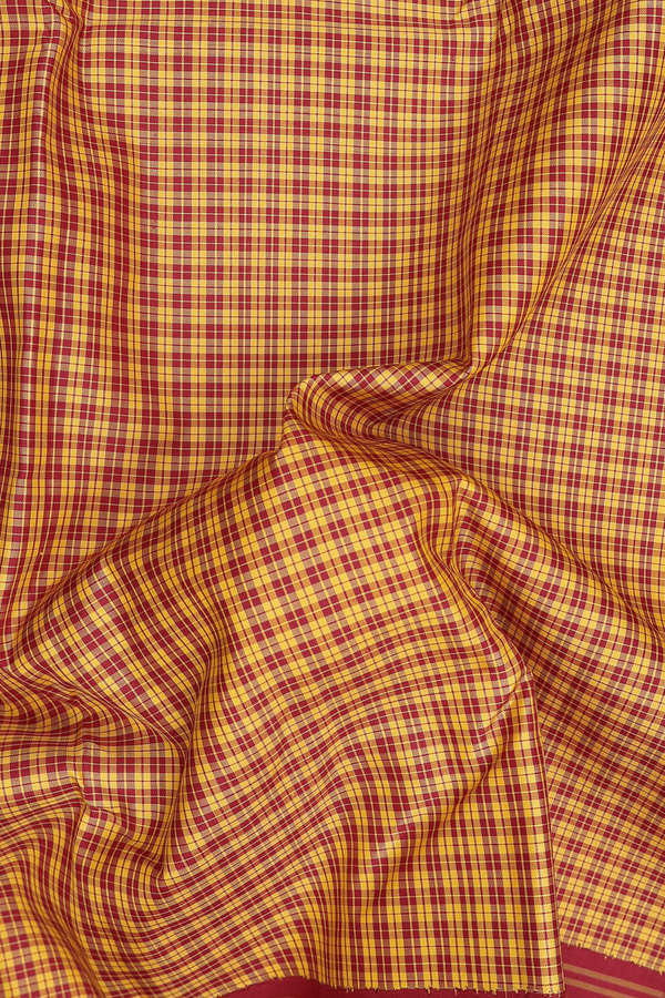 Kanchipuram Silk Saree In Yellow And Red With Checks Design
