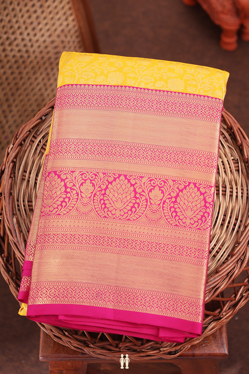 Kanchipuram Silk Saree In Yellow With Brocade Design