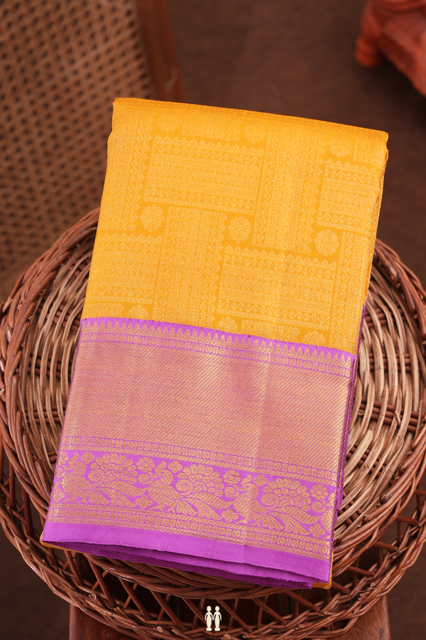 Kanchipuram Silk Saree In Yellow With Brocade Design
