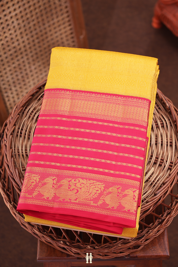 Kanchipuram Silk Saree In Yellow With Brocade Design