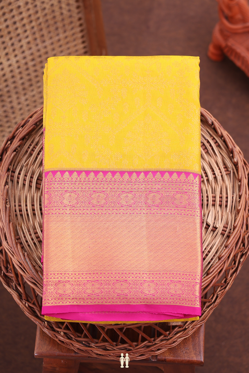 Kanchipuram Silk Saree In Yellow With Brocade Design