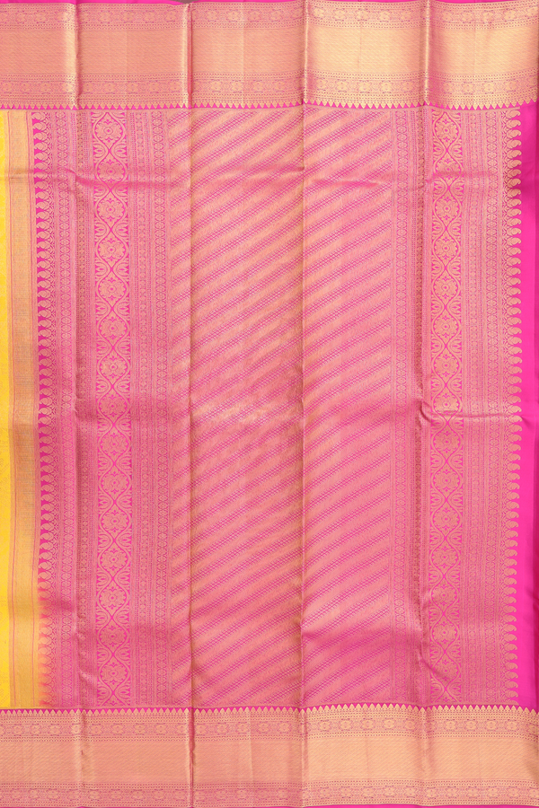 Kanchipuram Silk Saree In Yellow With Brocade Design