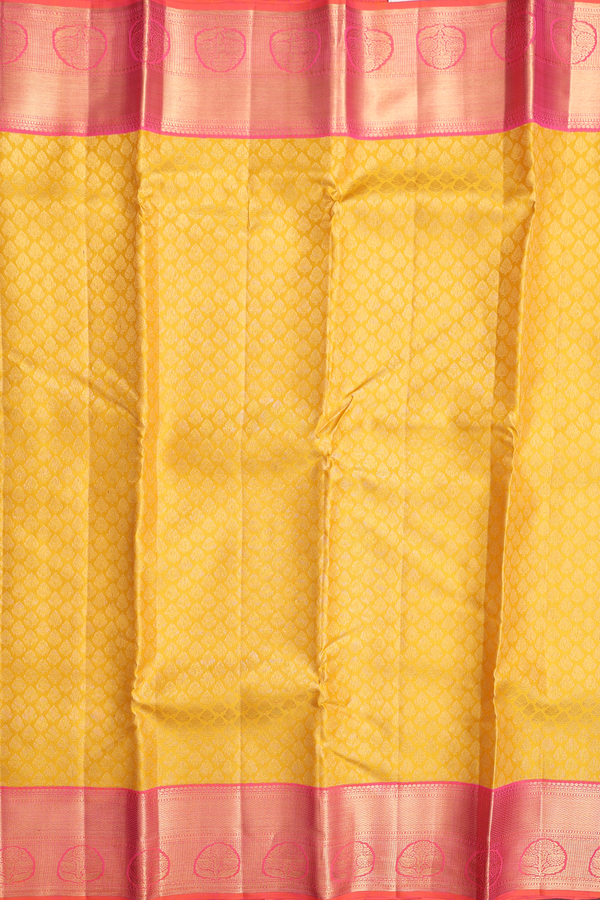 Kanchipuram Silk Saree In Yellow With Brocade Design