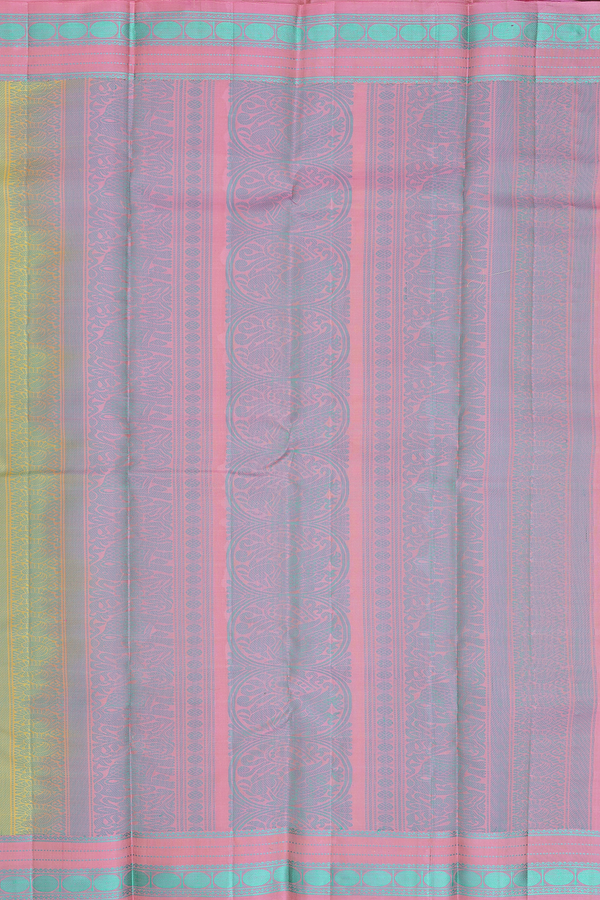 Kanchipuram Silk Saree In Yellow With Checks Along Buttas