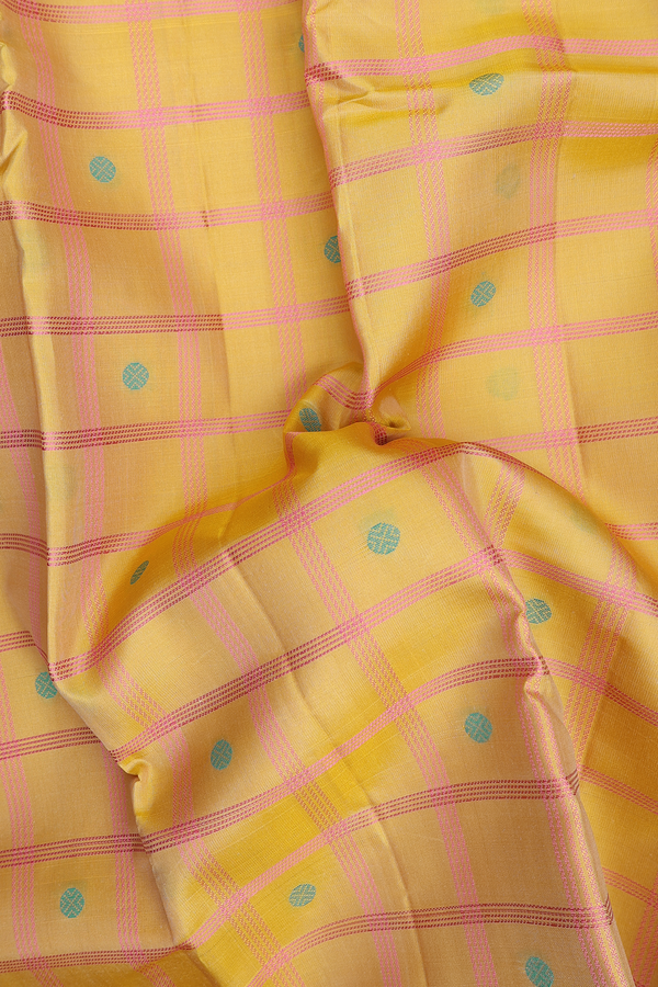 Kanchipuram Silk Saree In Yellow With Checks Along Buttas