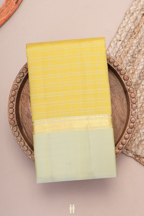 Kanchipuram Silk Saree In Yellow With Checks Design