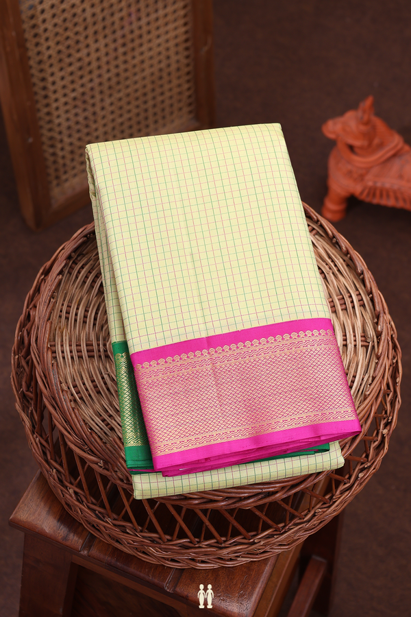 Kanchipuram Silk Saree In Yellow With Checks Design