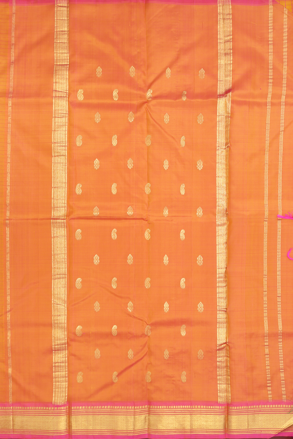 Kanchipuram Silk Saree In Yellow With Checks Design
