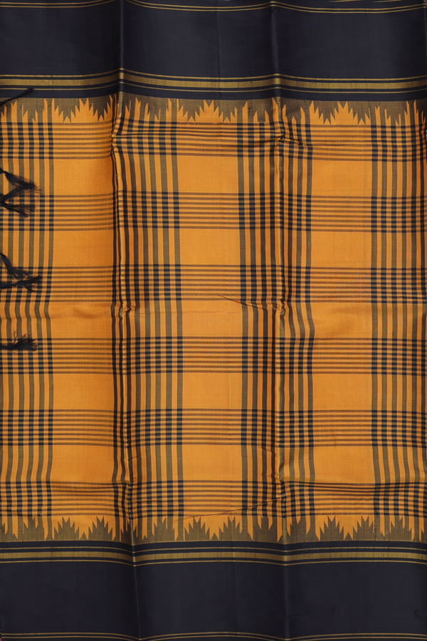 Kanchipuram Silk Saree In Yellow With Checks Design