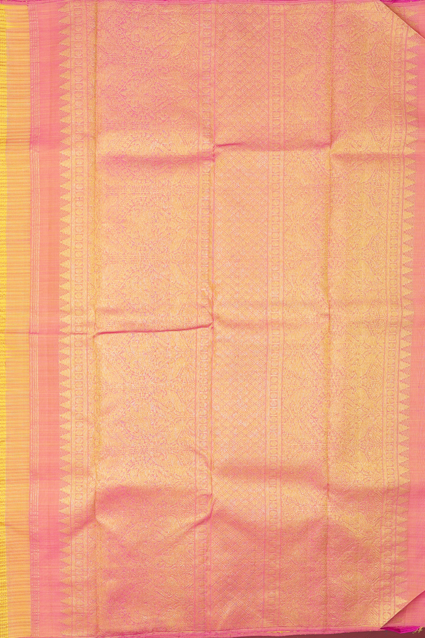 Kanchipuram Silk Saree In Yellow With Checks Design
