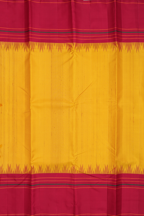 Kanchipuram Silk Saree In Yellow With Checks Design