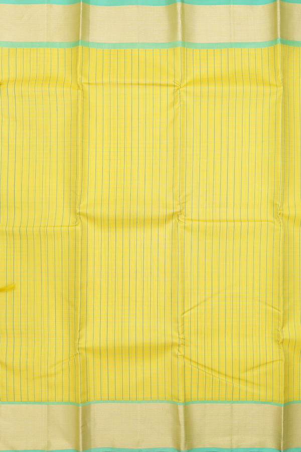 Kanchipuram Silk Saree In Yellow With Checks Design