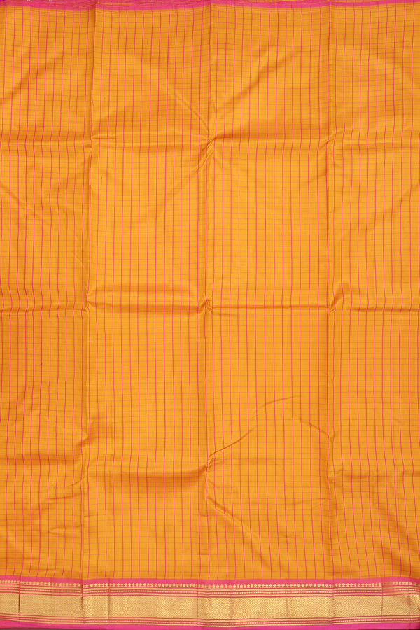 Kanchipuram Silk Saree In Yellow With Checks Design