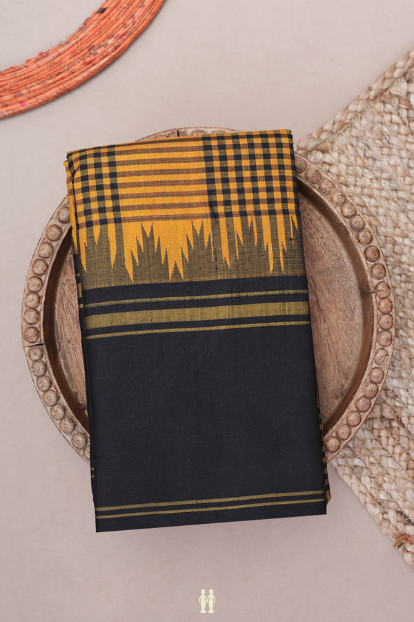 Kanchipuram Silk Saree In Yellow With Checks Design