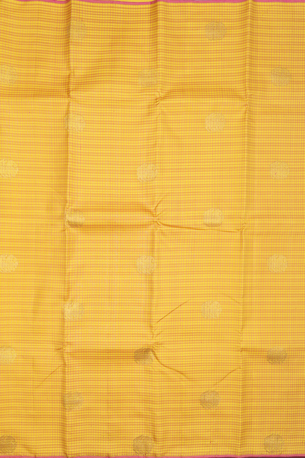 Kanchipuram Silk Saree In Yellow With Checks Design