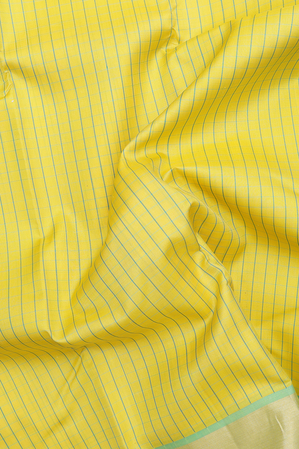 Kanchipuram Silk Saree In Yellow With Checks Design