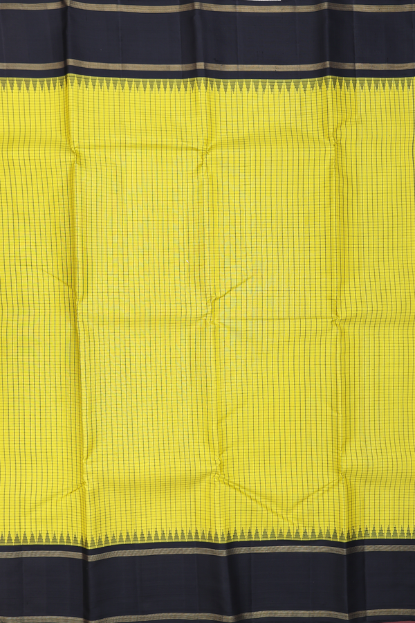 Kanchipuram Silk Saree In Yellow With Checks Design
