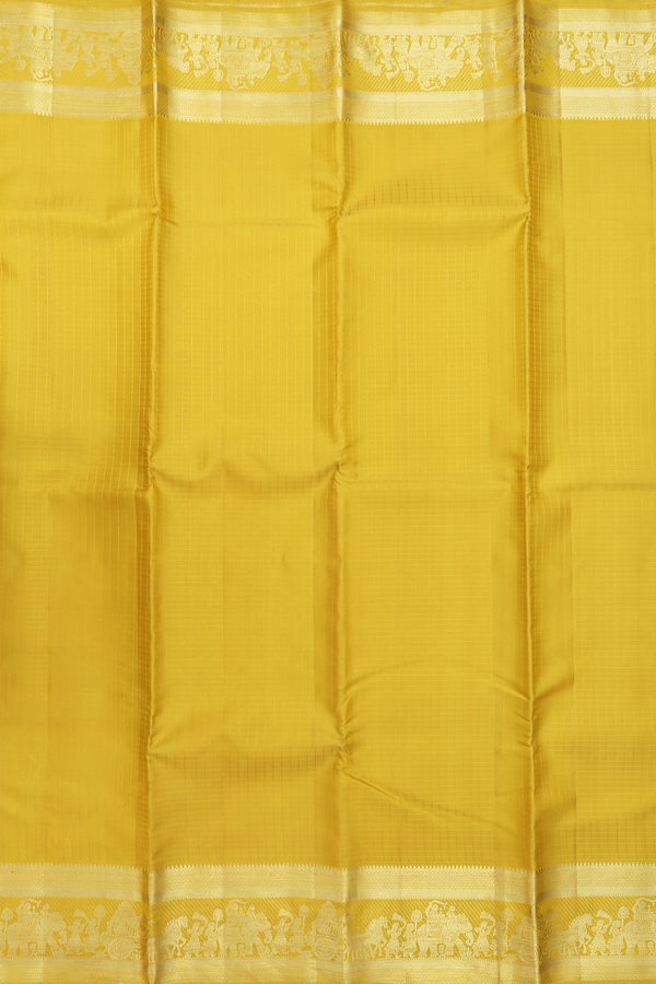 Kanchipuram Silk Saree In Yellow With Checks Design