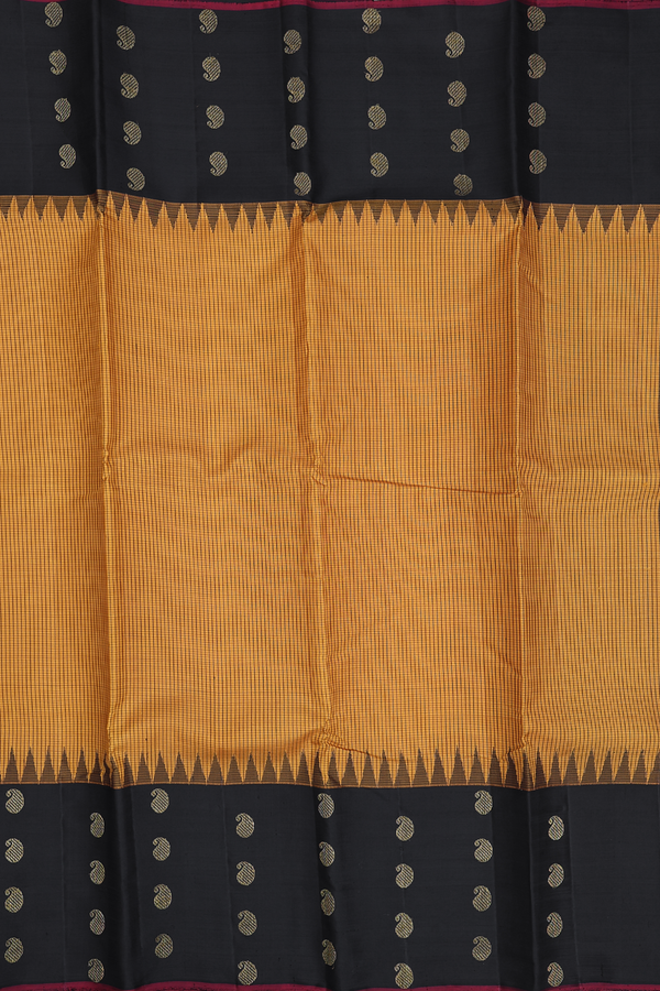 Kanchipuram Silk Saree In Yellow With Checks Design
