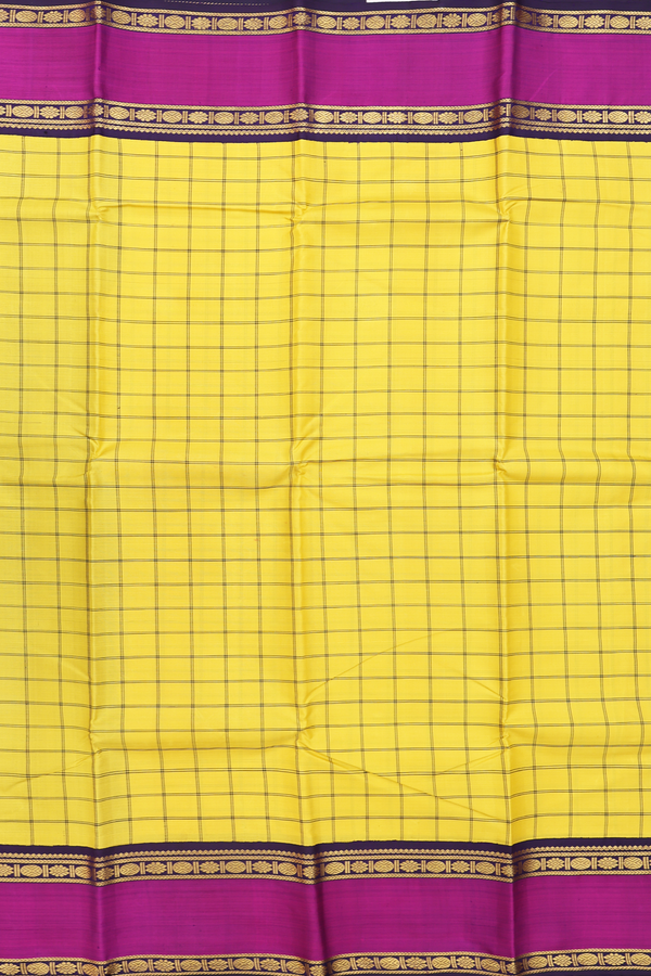 Kanchipuram Silk Saree In Yellow With Checks Design