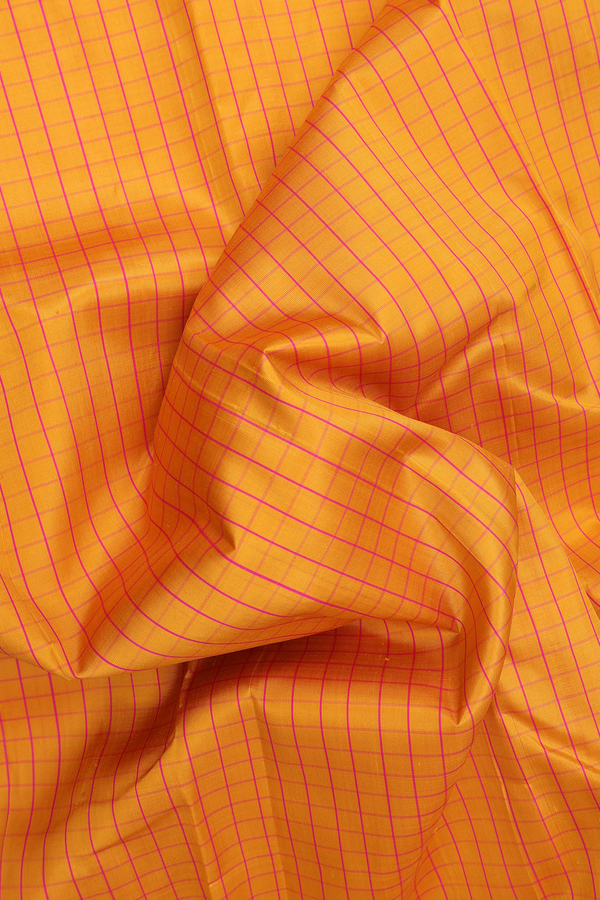 Kanchipuram Silk Saree In Yellow With Checks Design