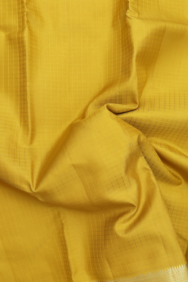 Kanchipuram Silk Saree In Yellow With Checks Design