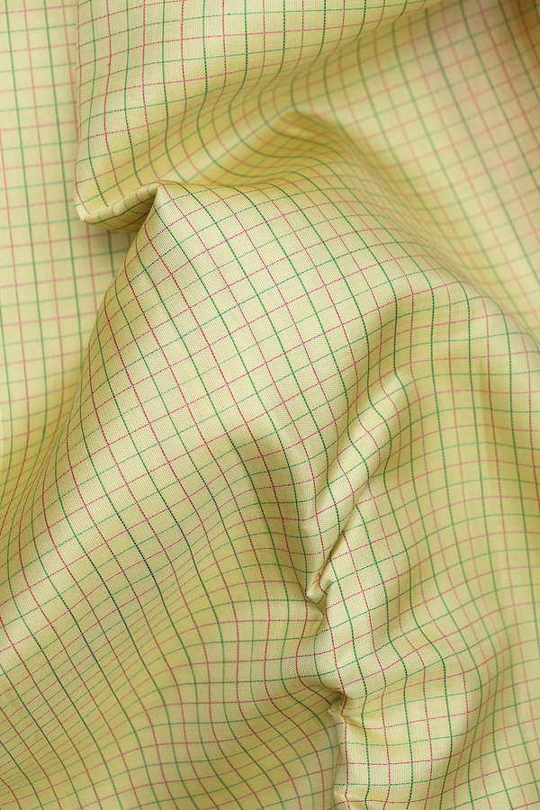 Kanchipuram Silk Saree In Yellow With Checks Design