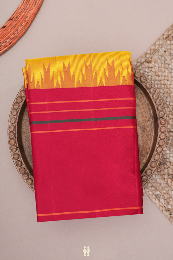 Kanchipuram Silk Saree In Yellow With Checks Design
