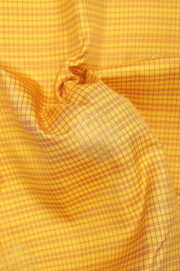 Kanchipuram Silk Saree In Yellow With Checks Design
